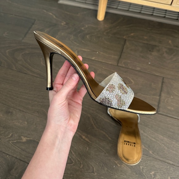 Stuart Weitzman Gold Mesh Slip On Sparkly Heels - Picture 5 of 8